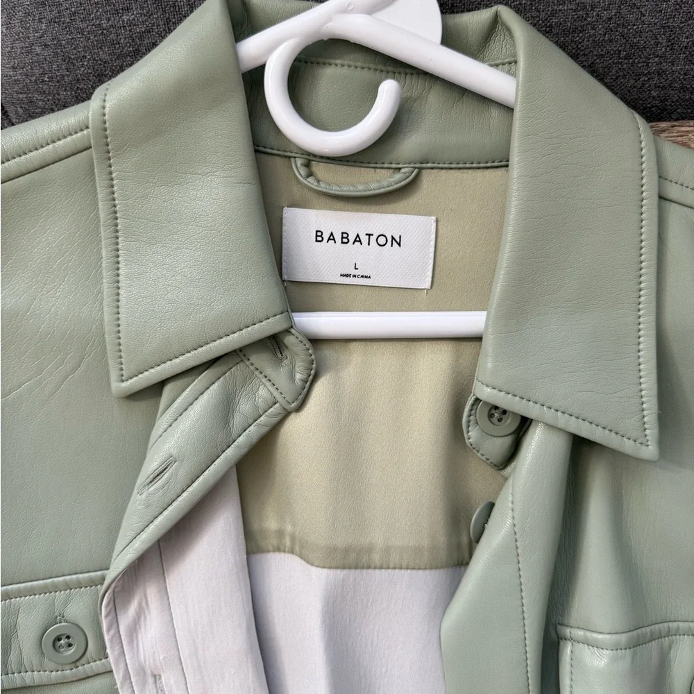Aritzia Babaton Sage Green Faux Leather Shirt - Picture 2 of 7